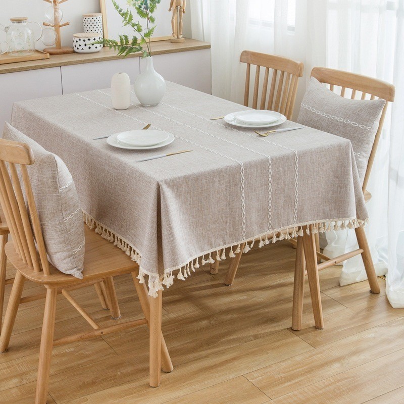 4-6-8-10 Seaters Linen Rectangular Tablecover Cotton Waterproof Anti ...