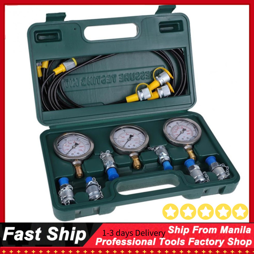 Hydraulikdruck-Prüfgerät-Set 3 Manometer 6 Kupplungen für Bagger Traktor Baumasc