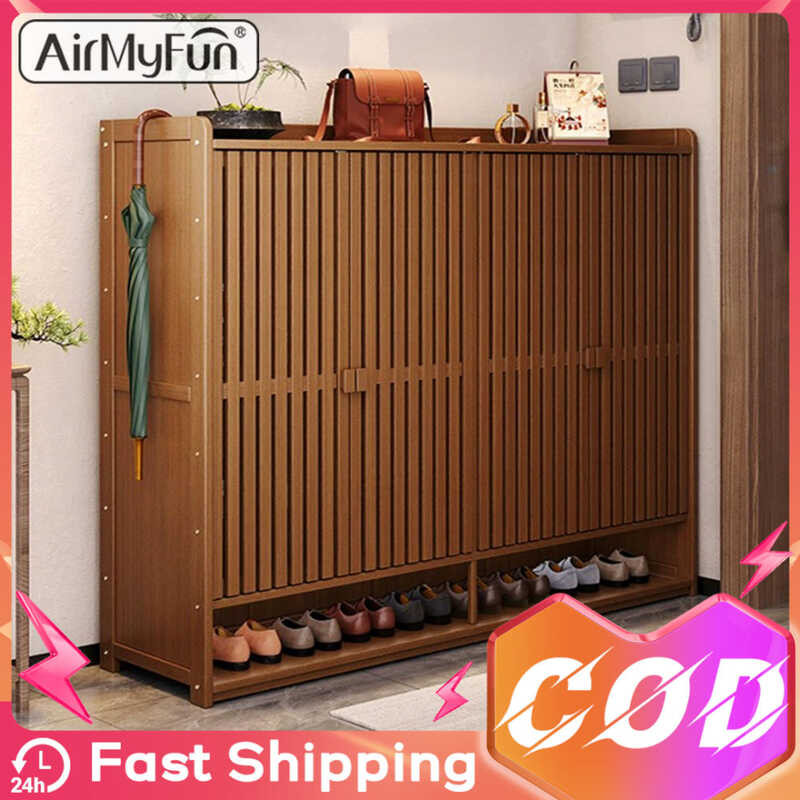 4 Door 8 Layer Rack With Cover Large Capacity Bamboo Shoe Cabinet ...