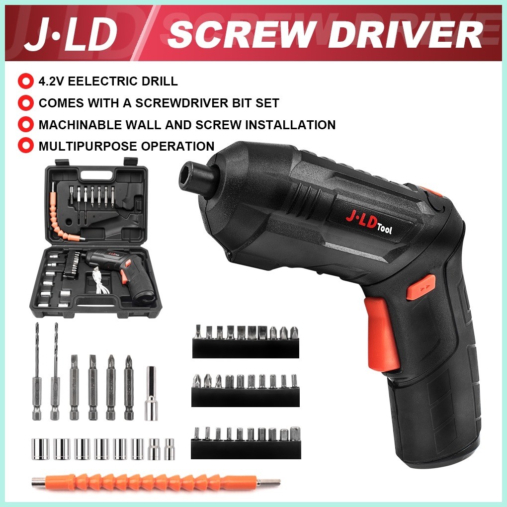 JLD 4.2VF Cordless Screwdriver Tool Kit 47PCS Rechargeable Electric ...