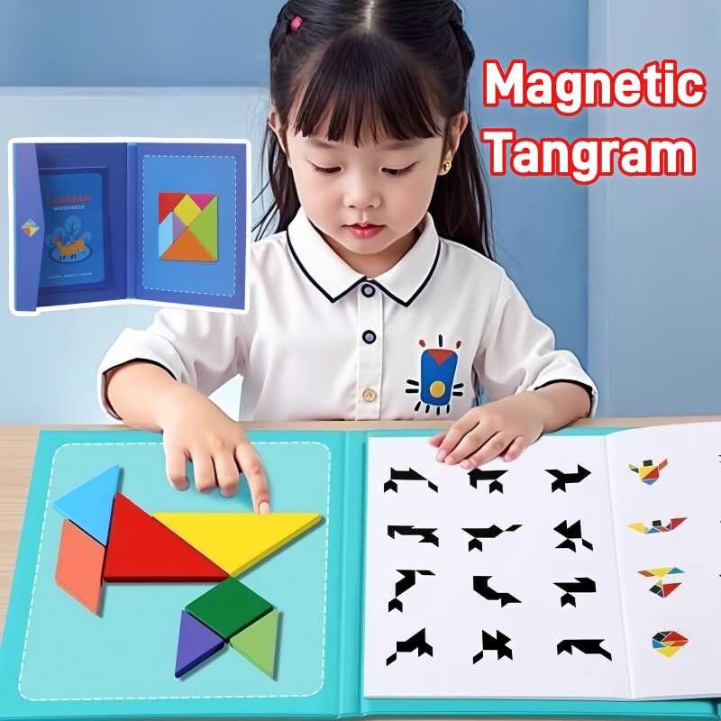 Jigsaw Tangram Montessori IQ Teaser Wooden Block Board Game Kids ...
