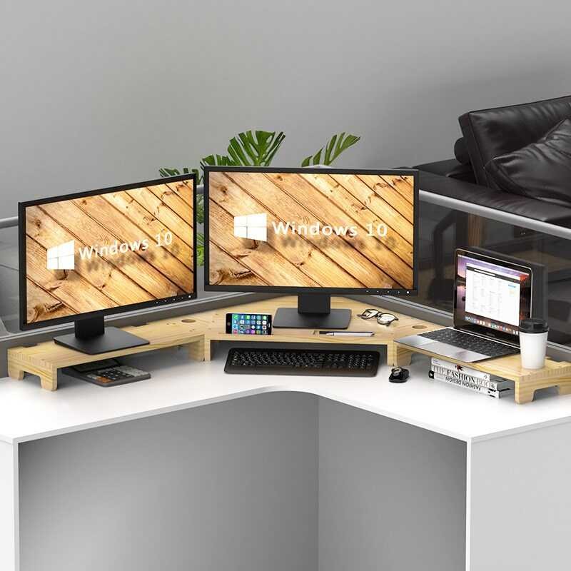 ☑♥ BH0D Corner LCD Computer Monitor Elevated Solid Wood Office ...