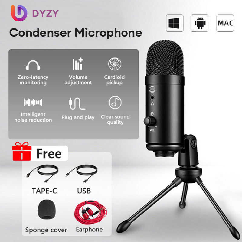 DYZY USB Condenser Microphone For PC Recording Vlogging Videoke Studio ...