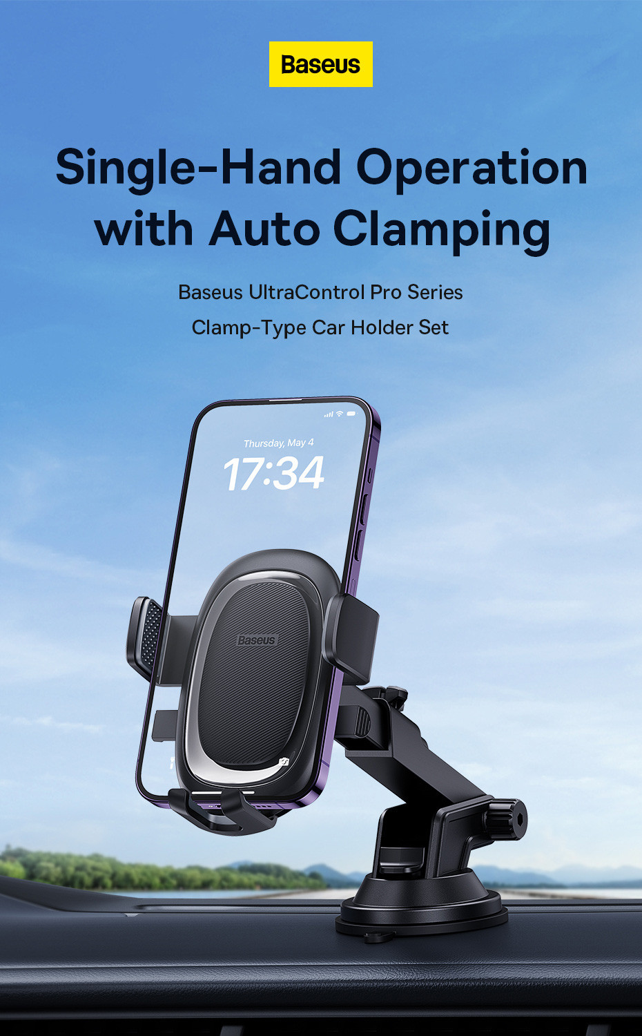 【Ship in 24 Hours】Baseus One Touch Clamping Car Phone Holder Suction ...