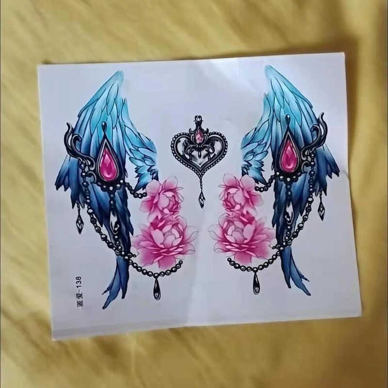 Tt New Blue Feather Wing Temporary Sticker Female Waterproof Cover ...