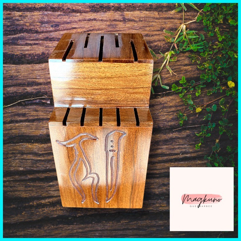 Duoble Knife Holder ( Magkuno wood ) | Shopee Philippines