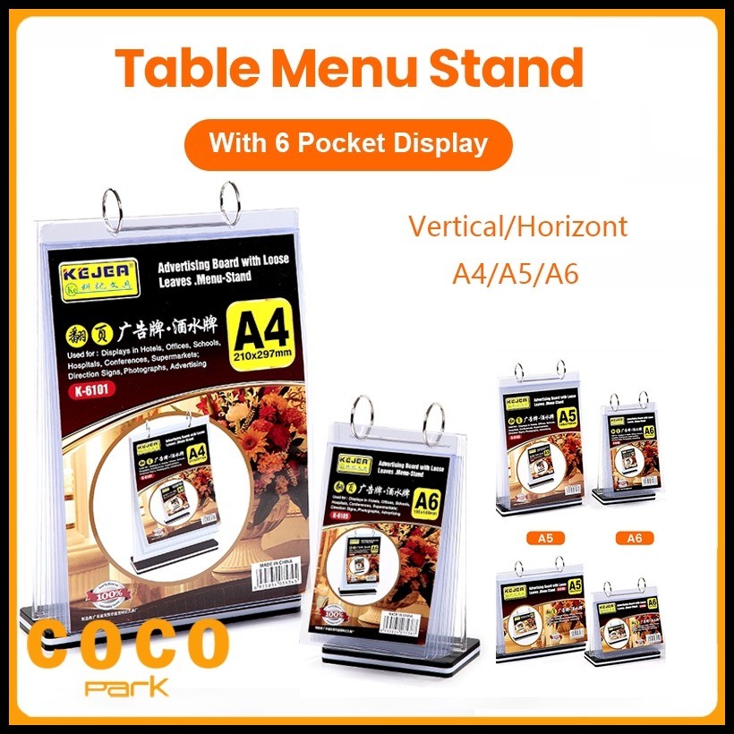 A4/A5/A6 Acrylic Flip Menu Holder Restaurant Display Stand with 6 ...