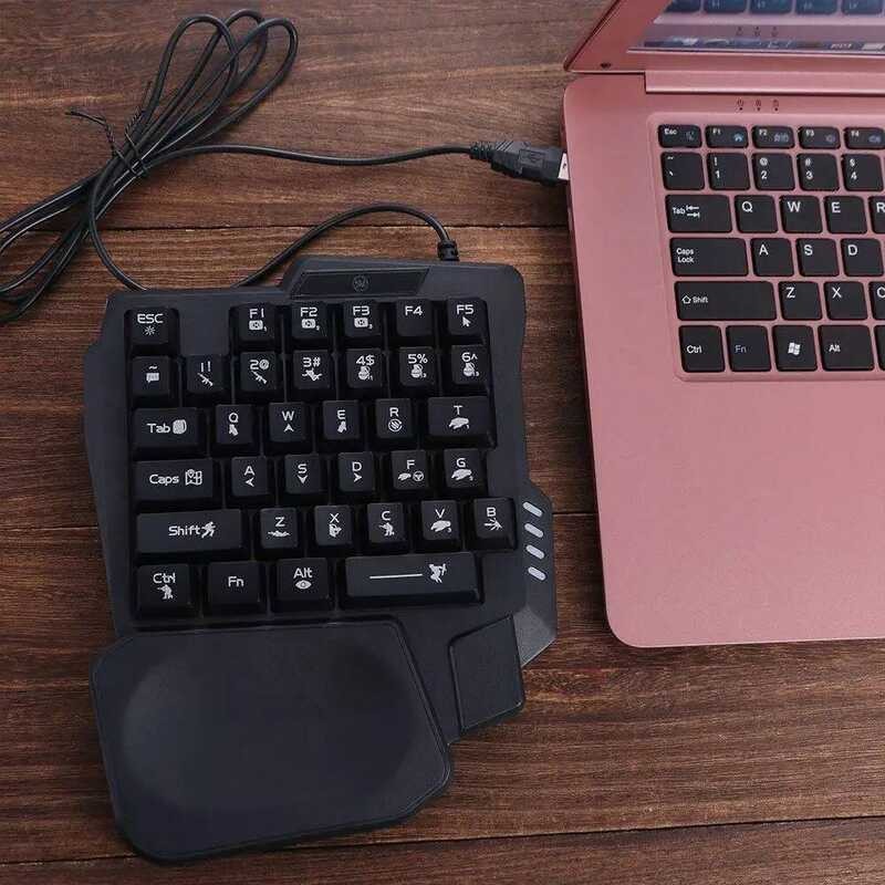 B USB 2 Single Hand Keyboard Luminous Ultra-Slim One Handedly Wired ...