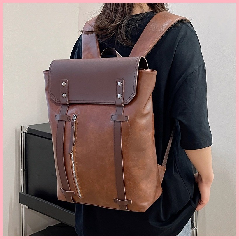 Retro British style soft leather backpack for men large capacity school ...