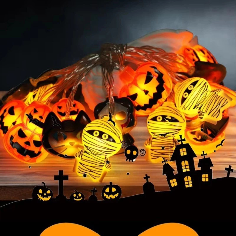 1.5M Halloween LED Lights: Battery-Powered, Waterproof, Pumpkin/Spider ...