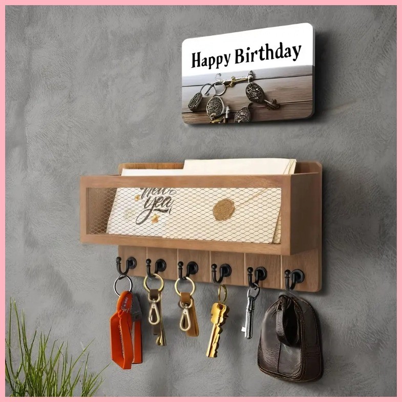 Wooden Key Hanger Wall Mounted Wood Key Shelf Towel Hats Keys Storage ...