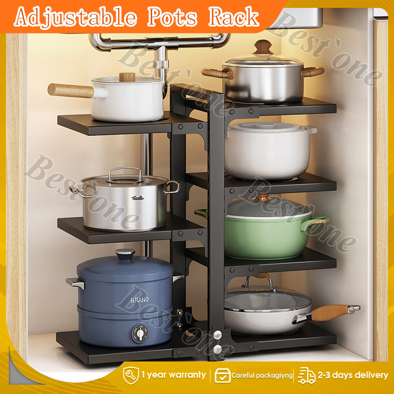Kitchen Pan Organizer Adjustable Pot Rack Under Sink Countertop ...