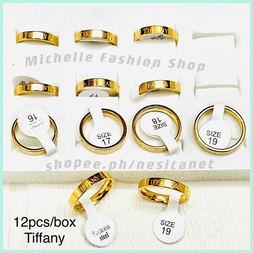 12pcs/box 18K Gold Plate Brand Ring Stainless steel Gold Ring with ...
