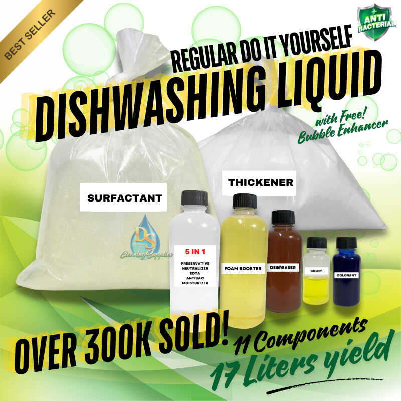 DIY DISHWASHING LIQUID KIT FREE BUBBLE ENHANCER 17-18 LITERS YIELD 3 ...