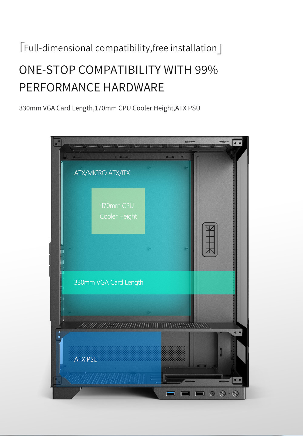 YGT V8101 Gaming PC Case With Screen Seaview Room Tempered Glass ATX/M ...