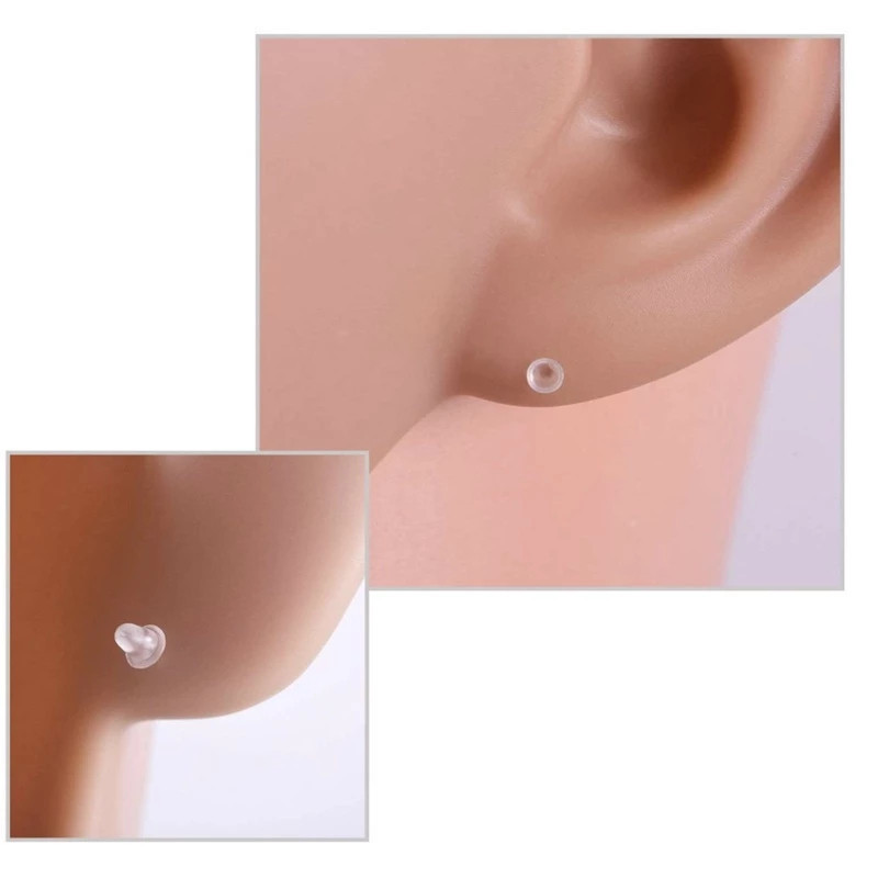 50/75Pairs Anti Allergy Transparent Ear Studs Hypoallergenic Silicone ...