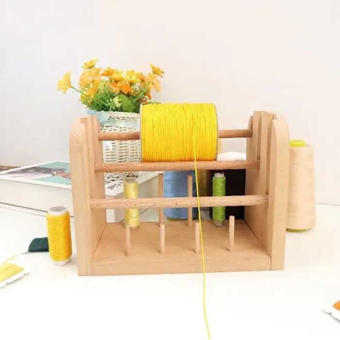 Wooden Spool Rack Rotatable Yarn Rack Hand Knitting Tool Home Desktop ...