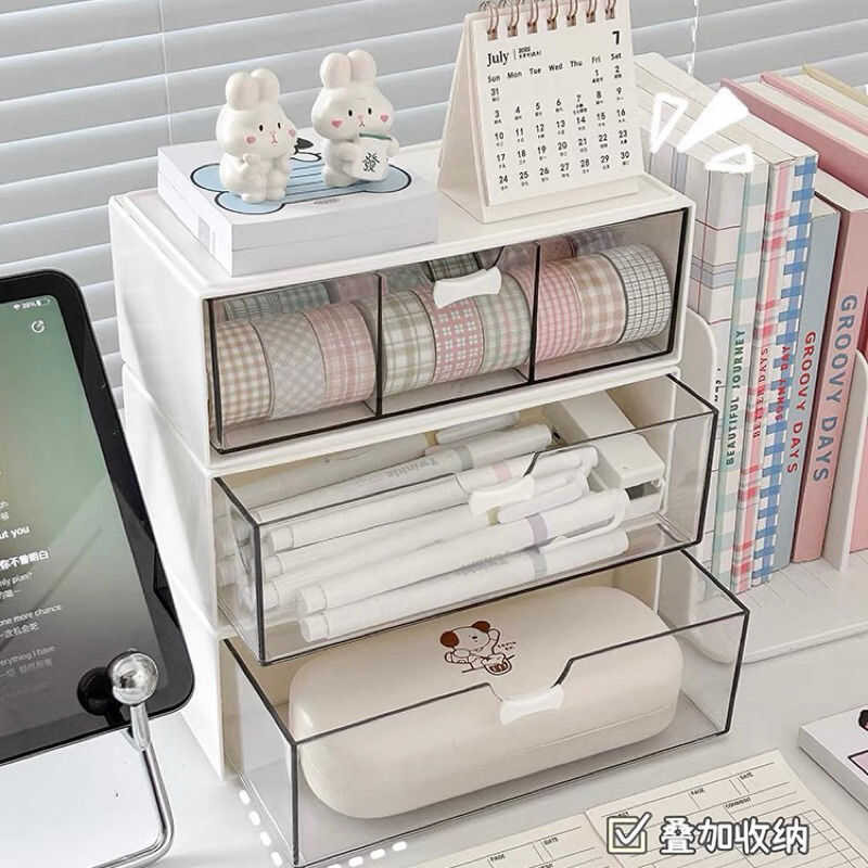 Pastel Ribbon Pink White Stackable Desk Organizer Drawer Storage ...