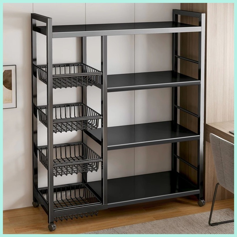 Stainless Kitchen Rack With Wheel Organizer Storage Shelves with Basket ...