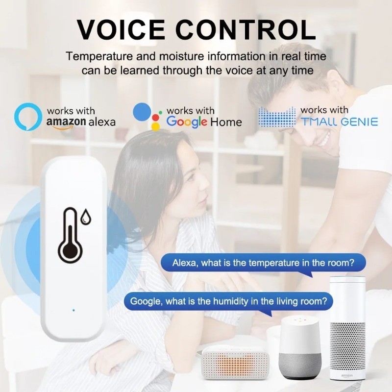 Tuya WiFi Temperature Humidity Sensor Home Connected Thermometer Voice ...