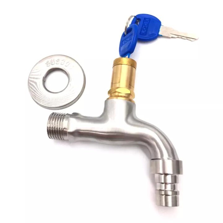 SUS304 stainless steel washing machine faucet with lock key | Shopee ...