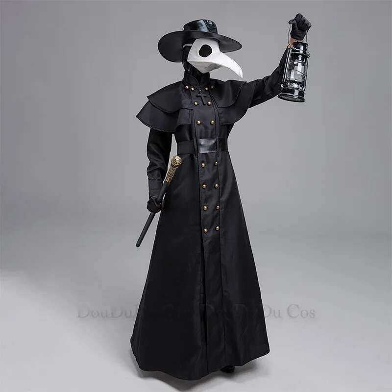Medieval Halloween Hooded Robe Plague Doctor Costume Mask Hat For Men ...