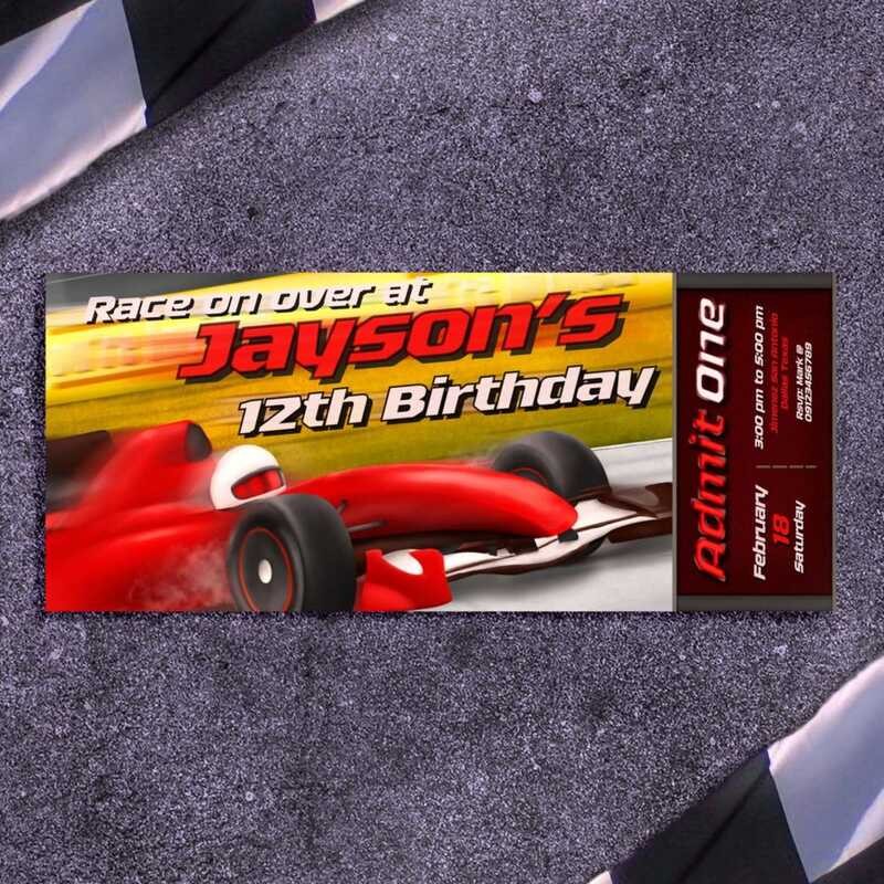 Racing Ticket Invitation Red Car Boy Birthday Invite Card One Two Fast ...