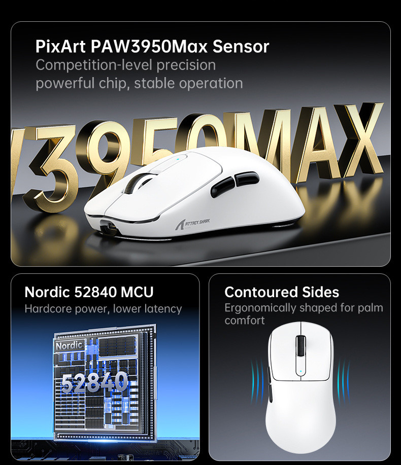 ATTACK SHARK V5 Wireless Mouse Three Mode Wired/Bluetooth/2.4G ...