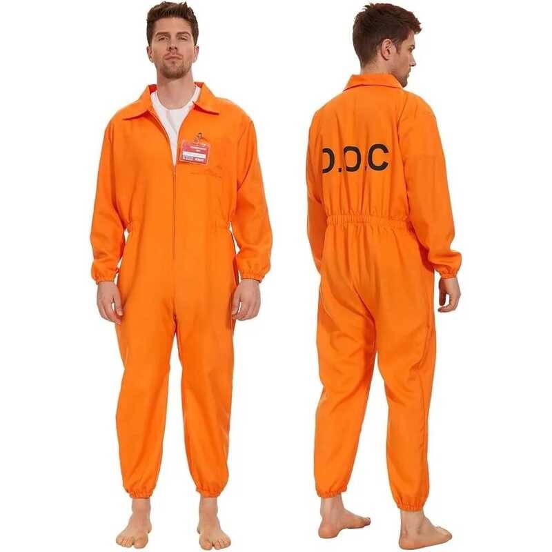 Tt Adult Prisoner Mens Orange Jailbird Costume Prison Inmate Jumpsuit ...