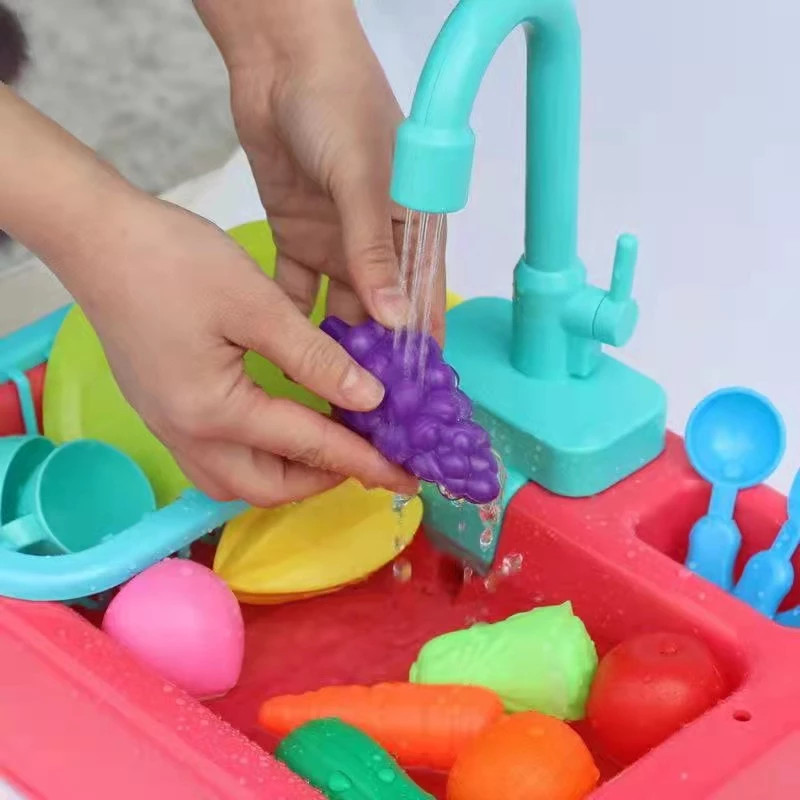 Kitchen Sink Pretend Play Set for Kids Electric Dishwasher and
