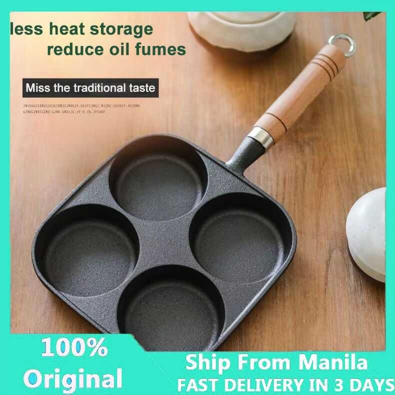 Nonstick Frying Original Omelette Pan Pure Cast Iron 3/4 Grid 2 In 1 ...