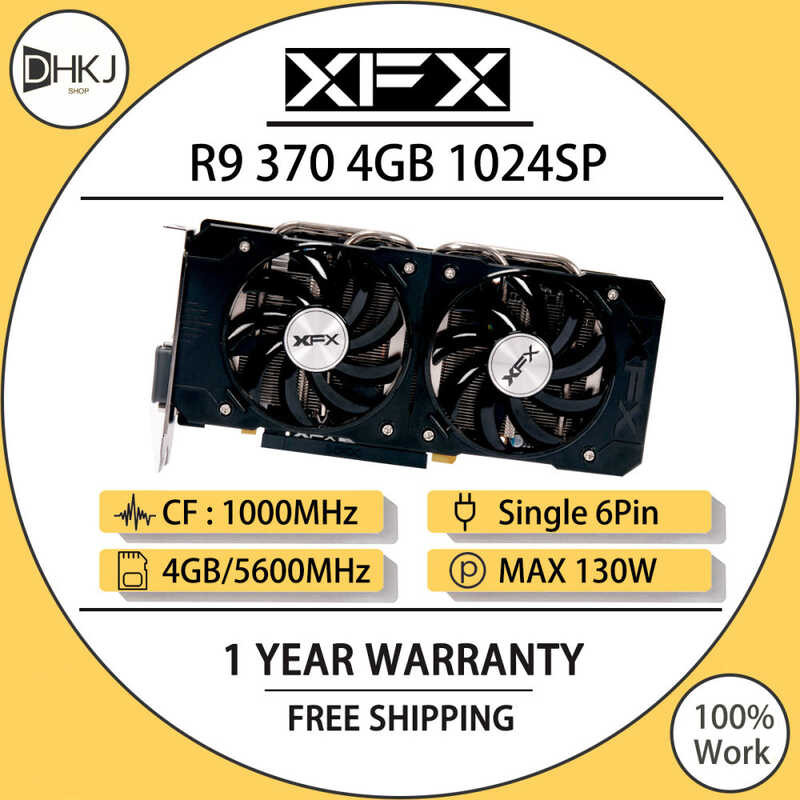 USED XFX R7 R9 370 4Gb Video Card AMD Radeon Graphics Screen Cards GPU ...