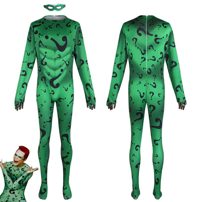 Forever Batman Riddler Cosplay Costume Jim Carrey Version One-Piece ...
