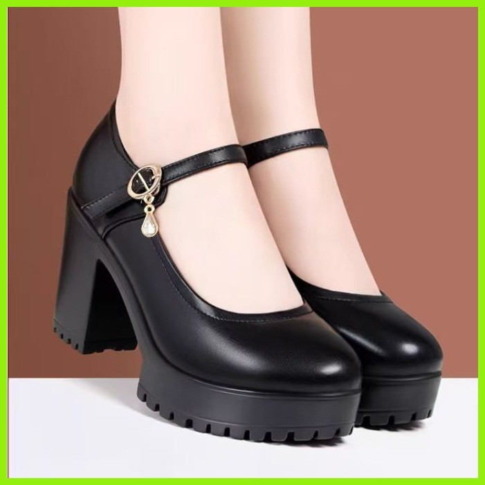 Korean Fashion Black Shoes For Women Heels School Office Work block ...