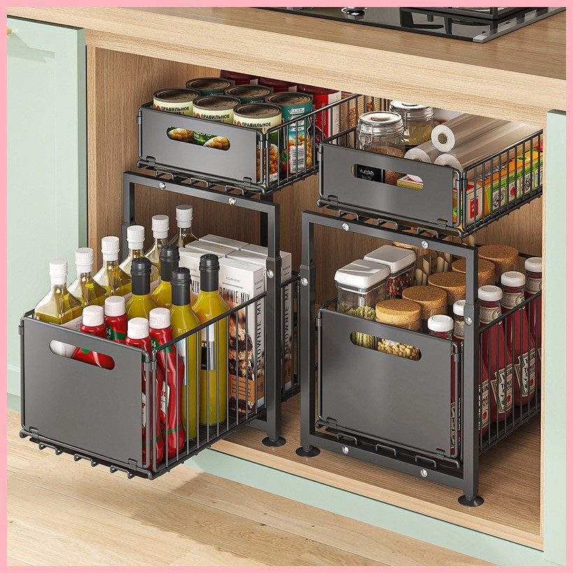 2-Tier Kitchen Bathroom Under Sink Rack Organizer Cabinet Rack Kitchen ...