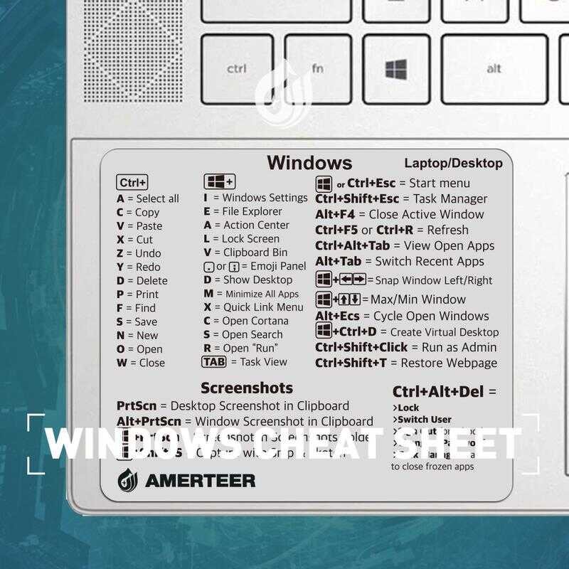Windows Keyboard Reference Shortcut Cheat Sheet Sticker Easy Remove ...