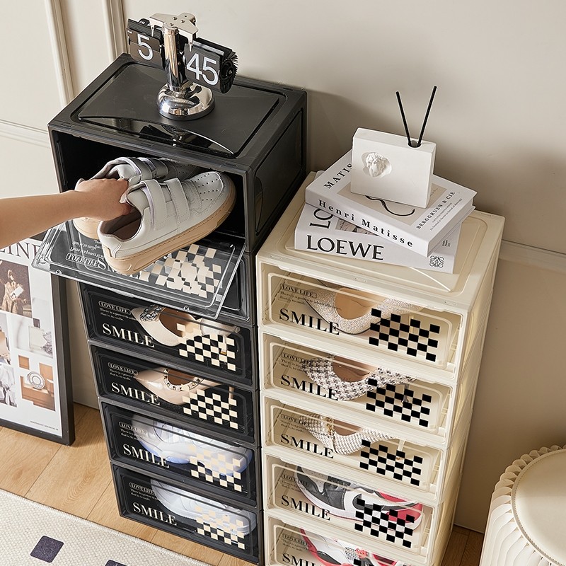 Large Shoe Boxes Plastic Stackable Drop Side Shoe Storage Boxes with ...