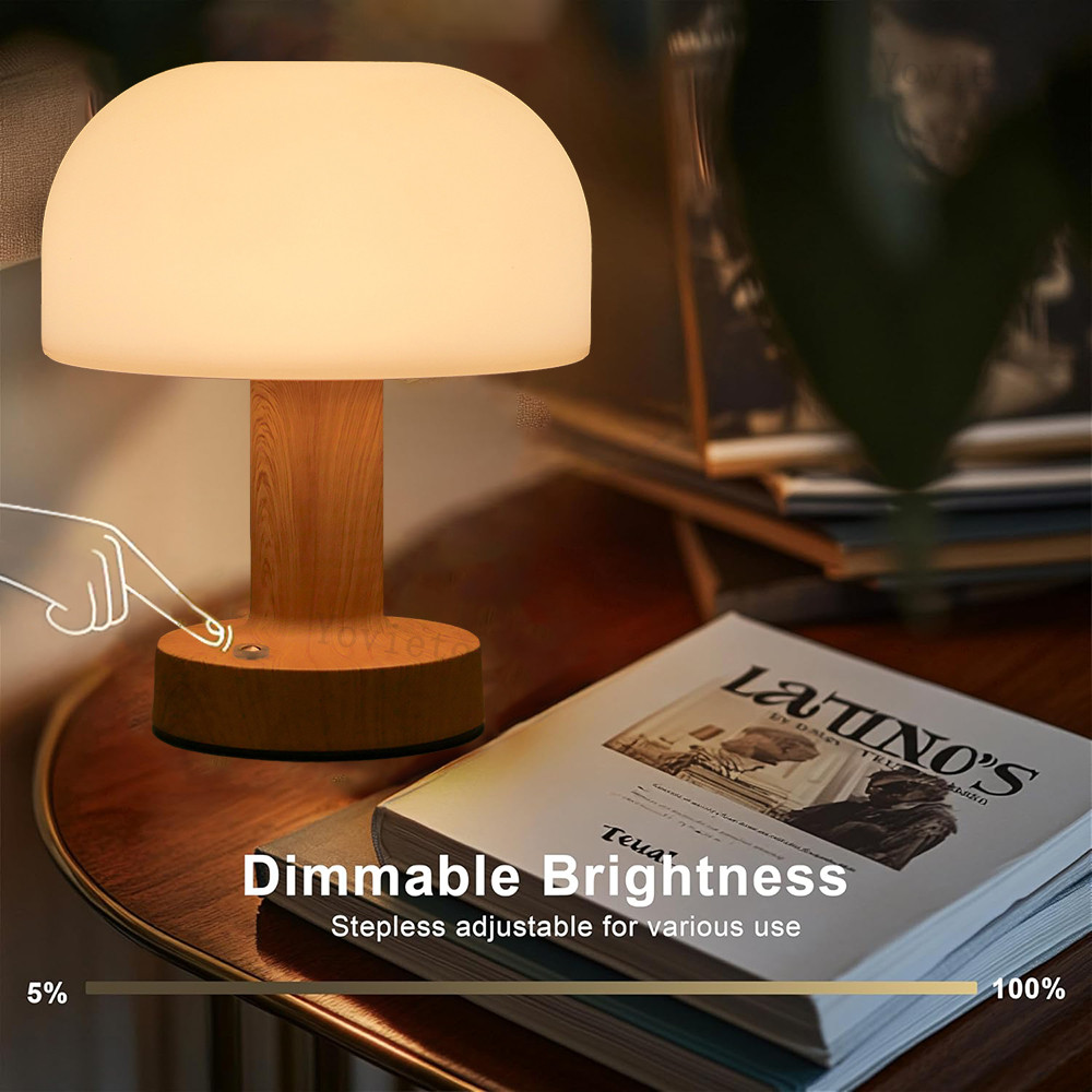 Mushroom Lamp Portable Wireless Touch Rechargeable Table Lamp Bedroom ...