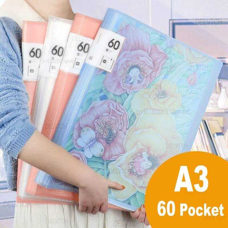 W 60Pocket A4 A3 File Folder Picture Album Document Storage Display ...