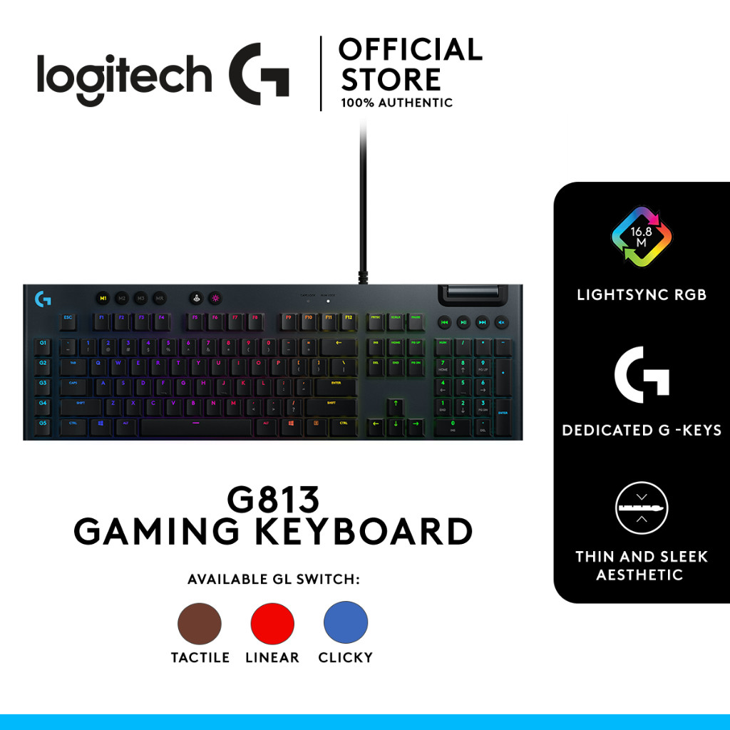 Logitech Gaming Keyboard G813 Wired GL Low Profile Switch Lightsync RGB ...