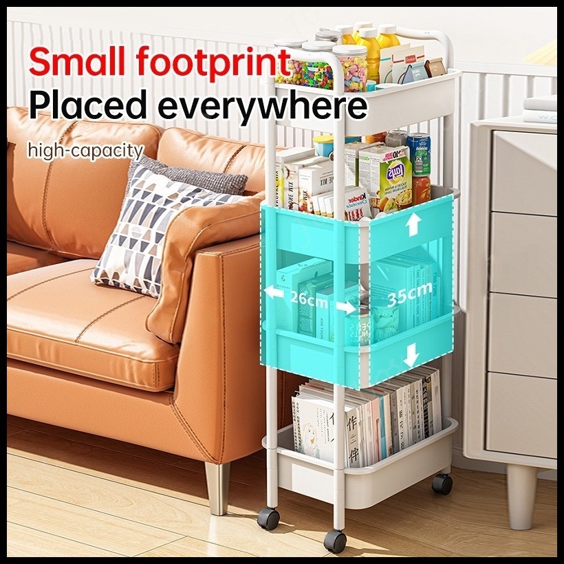 2/3/4 layer Trolley Cart Organizer Kitchen Rack Moving Rack Basket With ...