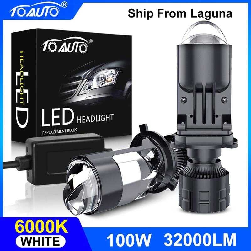 TOAUTO H4 Car Headlight Motorcycle Lights LED Projector Lens Mini 100W ...