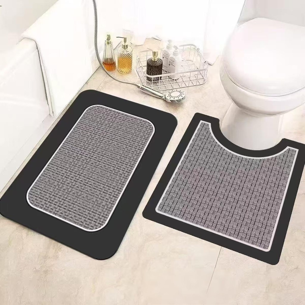 2PCS Bathroom Bath Mat Set Cobblestone Embossed Anti Slip Rug Water ...