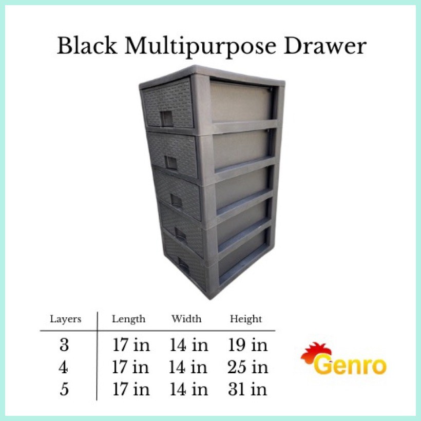 Plastic SIde Drawer Woven Design ALL BLACK 3/4/5 layers | Shopee ...