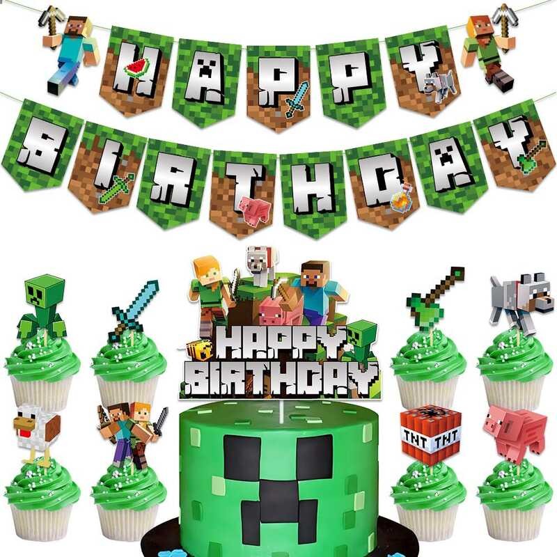 Minecraft Birthday Party Decoration Set Pixel Wars Happy Birthday ...