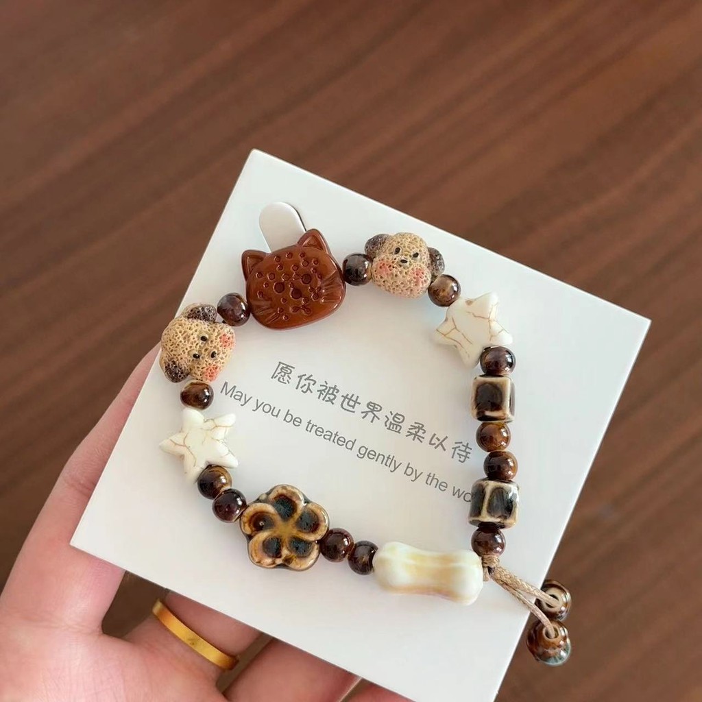 Double Cute! Cartoon Ceramic Bear Beaded Bracelet Female Student Best ...