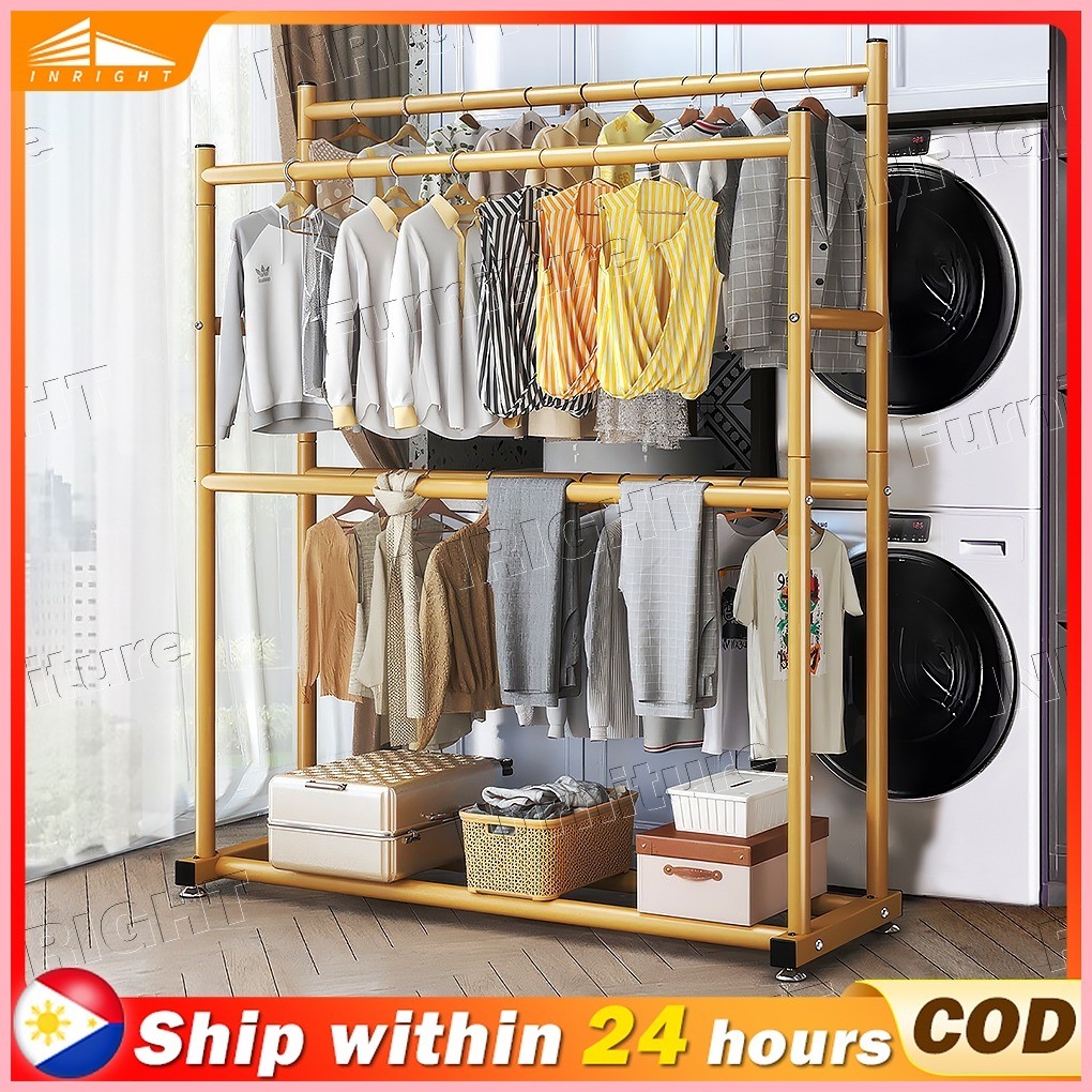 Floor-standing Double Row Double Layer Clothes Rack Bedroom Clothes ...