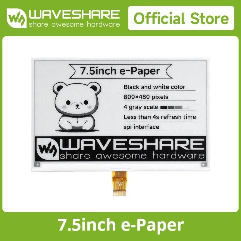 Waveshare 7.5inch E-Ink Raw Display 800x480 Black White SPI, compatible ...