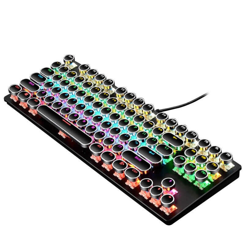 FIREWOLF Wired 87 Keys Punk Mechanical Metal Panel Round Keycap RGB LED ...