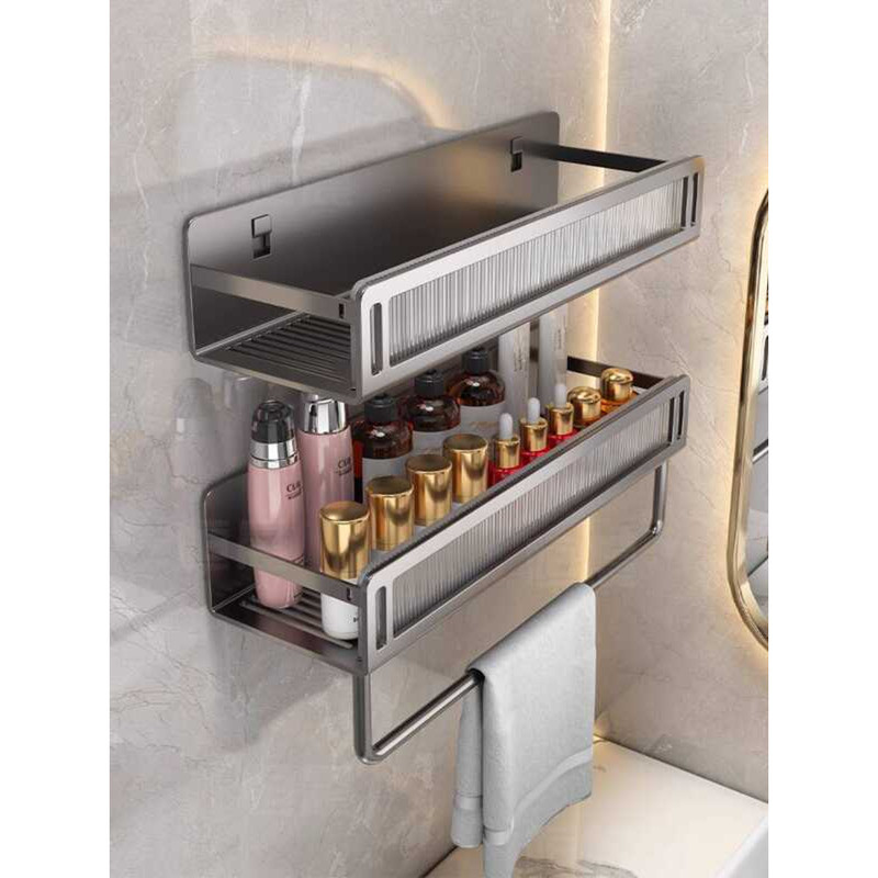 No-Drill Bathroom Storage Rack Wall-Mounted Room Washroom Sink Wall ...